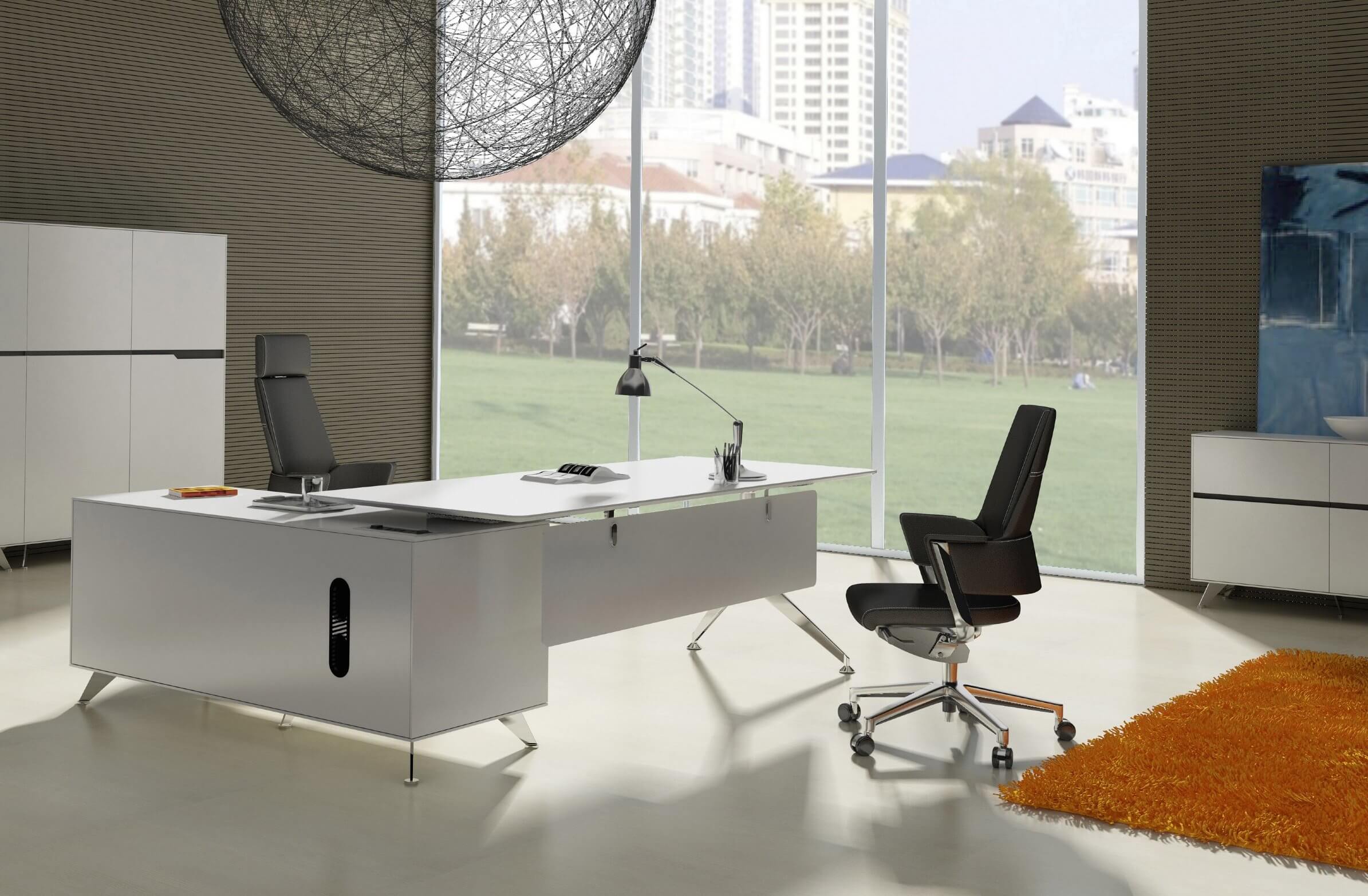 现代l型白色办公桌