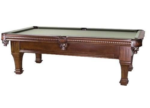 标准的棕色台球桌，带有附属抽屉。