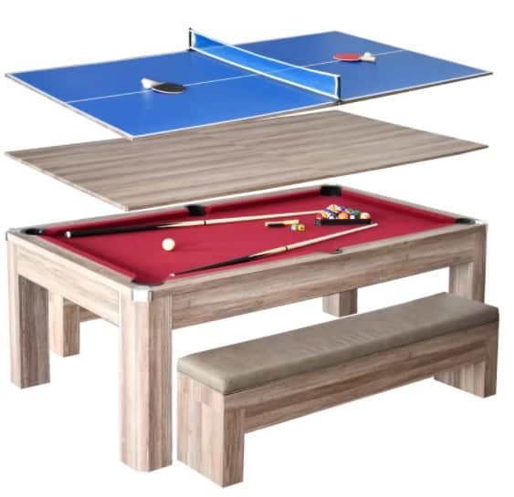 木制转换台球桌和乒乓球套。