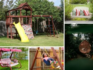 A collage of different types of backyard swing.