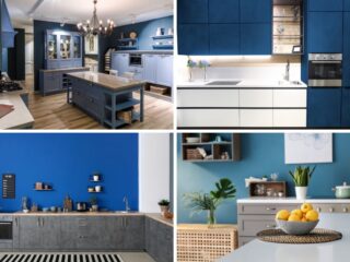 拼贴照片的美丽的蓝色厨房的想法。