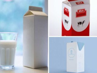 不同类型的牛奶盒照片拼贴。