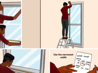 关于如何测量百叶窗窗户的拼贴插图。