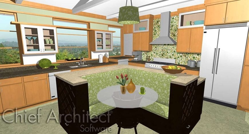 3d厨房设计的渲染与首席建筑师设计软件的。新利18快乐彩玩法