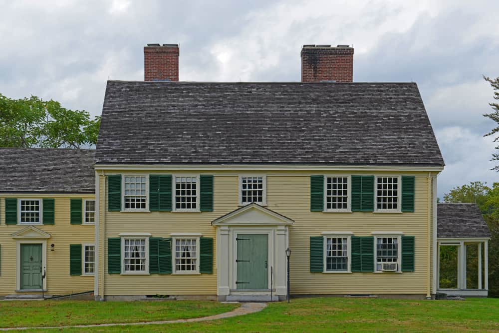 历史悠久的主要约翰·布特里克房子在分钟人全国历史公园，Concord，马萨诸塞，美国