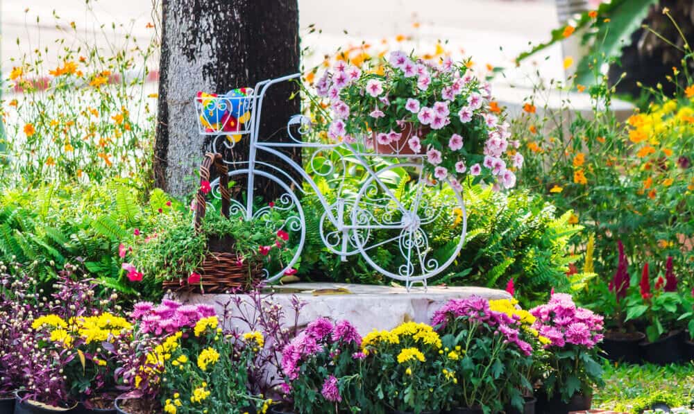 有自行车植物员的花园